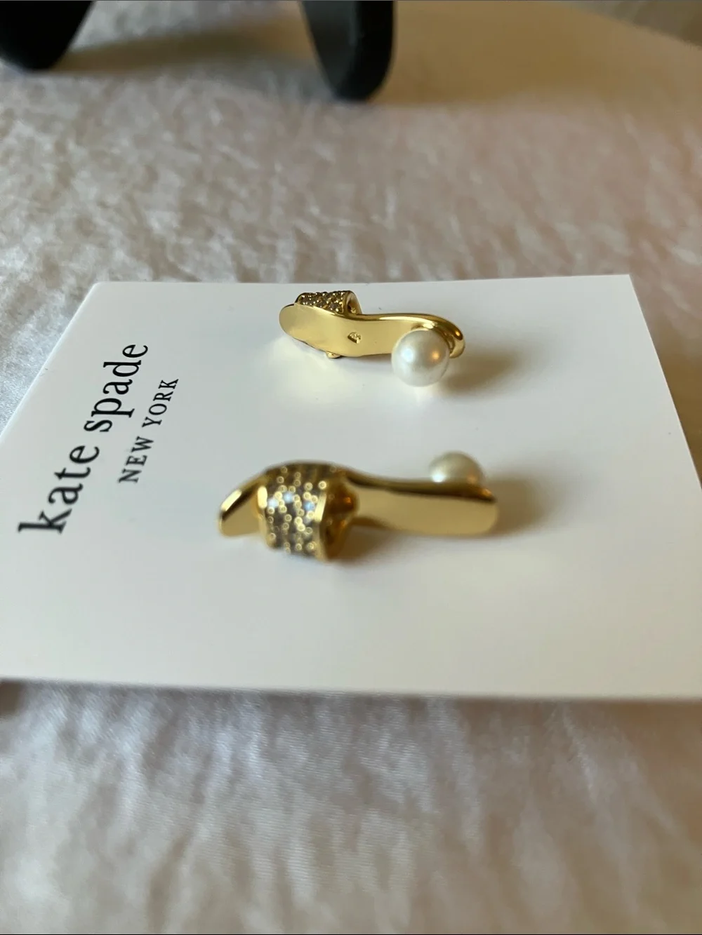 kate spade: Gold Tone “Hit the Town” Crystal & Pearl Drop Earrings